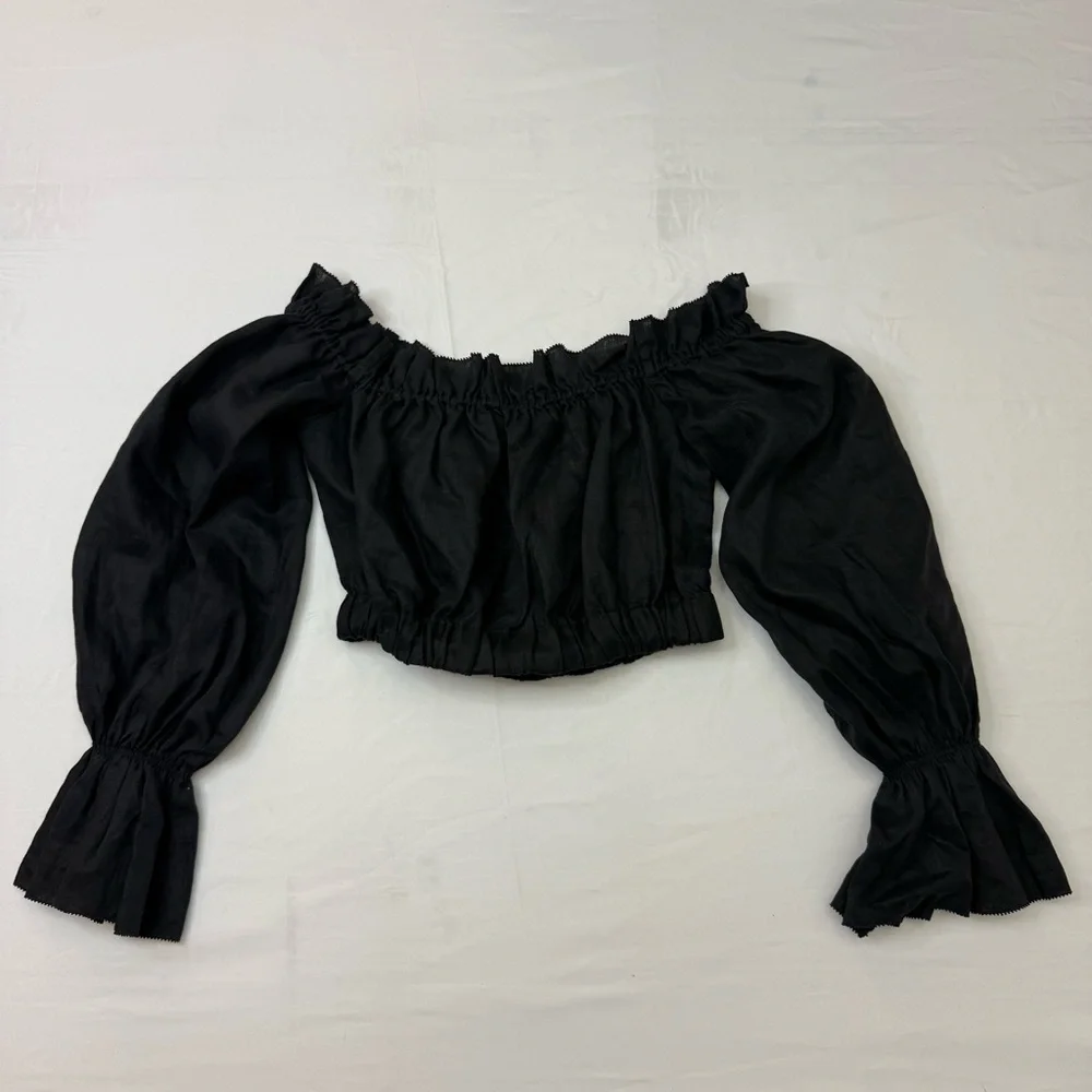 STAUD Black Off-Shoulder Puff Sleeve Blouse MEDIUM - Picture 3 of 8